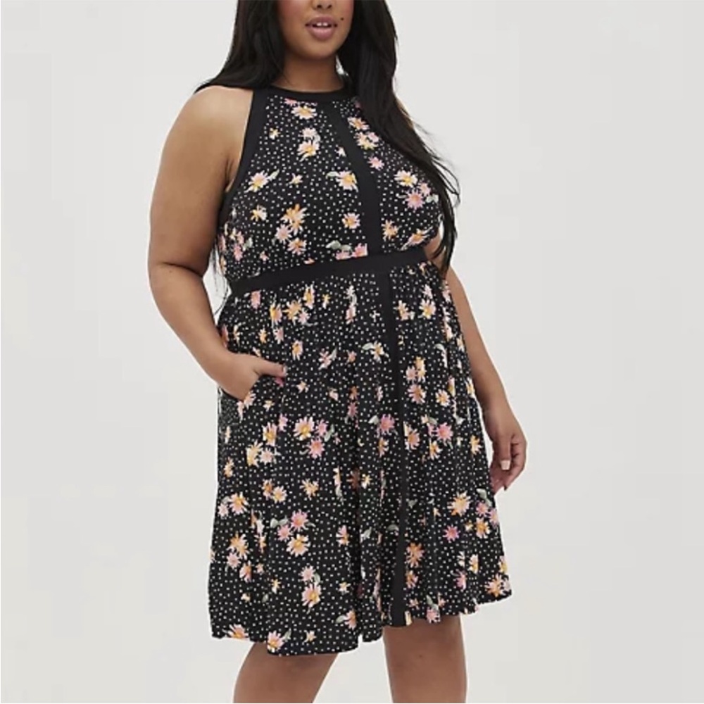 Torrid Floral Polka Dot Mini Studio Knit Skater Dress